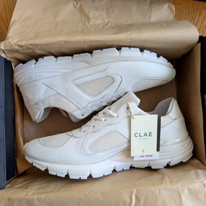 Rare Clae Edwin - all white vegan leather with Vibram sole - 11.5